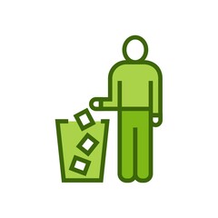 Do not litter icon. Man throws garbage vector illustration.