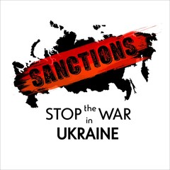 Black Russia map with grunge splash sanctions