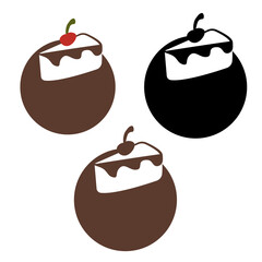 A piece of cake with a cherry. A simple vector illustration suitable for use as an icon or logo. Chocolate color. Blank for the logo