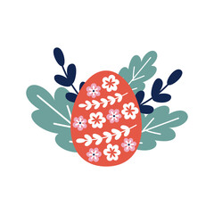  Easter red egg with flowers in leaves
