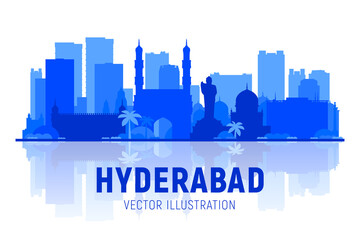 Hyderabad India skyline silhouette at white background. Vector Illustration. Business travel and tourism concept with modern buildings. Image for banner or web site.