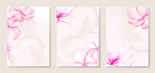 Watercolor art background with pink rose flowers for use in invitations, decor, wallpaper design, prints, packaging