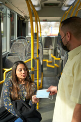 Ugly Man and  ugly woman in to the bus with mask