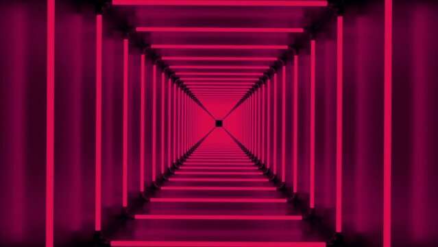 Geometric squared maroon tunnel, seamless loop. Design. Flying through the endless dark corridor with rhombus silhouettes.