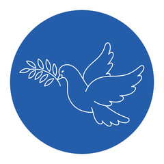 Dove of peace. White dove in contour on blue background. The concept of peace. Vector illustration for your design.