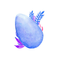 Watercolor Easter egg hunt. The egg in the grass is very peri color. Hand drawn illustration isolated on white background.