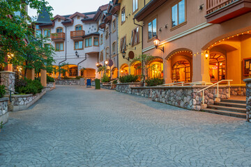 Obraz premium modern apartment building with stairs and beautiful landscape in Vancouver, Canada, North America. Night time.