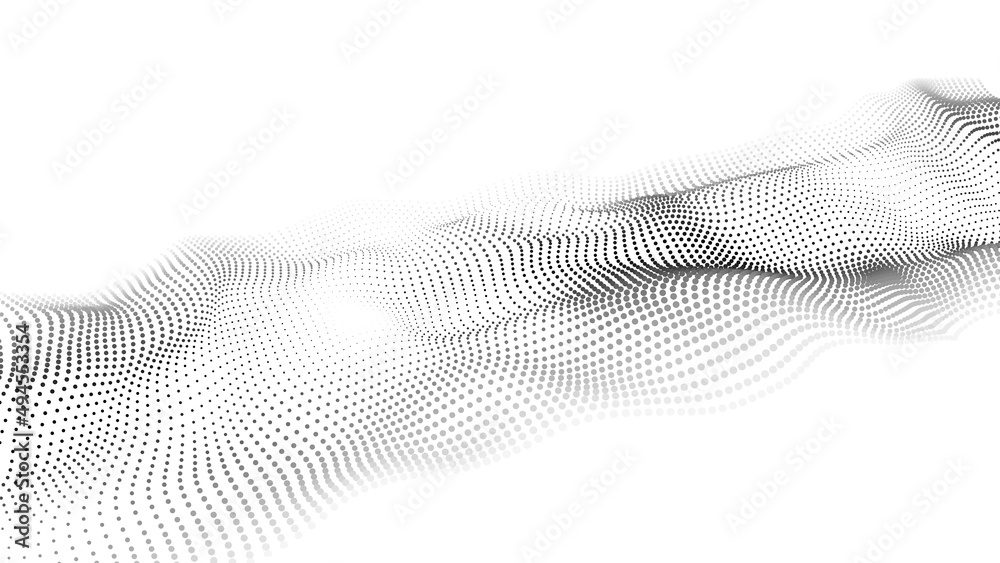 Poster a moving 3d wave. futuristic white background with dynamic black particles. the concept of big data.
