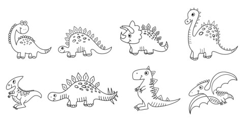 Nice sketch funny doddle dinosaur set collection for textile, wallpaper, prints, fabric, clothes for children. Vector illustration. 