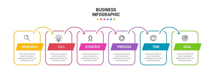 Infographic design with icons and 6 options or steps. Thin line vector. Infographics business concept. Can be used for info graphics, flow charts, presentations, web sites, banners, printed materials.