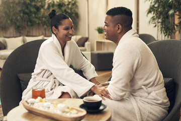 Were even more in love than ever before. Shot of a young couple spending the day together at a spa.