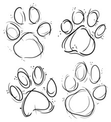 animal cat or dog paw print hand drawn ink splatter outline vector svg line art