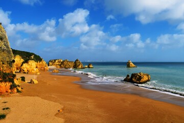 landscape of  Praia da Dona Ana beach located in Lagos in the Algarve region in southern Portugal on the Atlantic Ocean