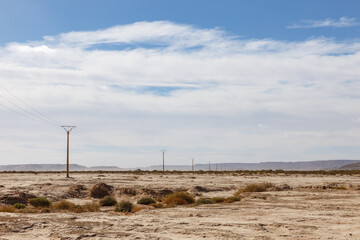 Electric power line in Sahara Desert. Morocco
