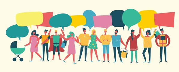 Vector illustration in flat design of group people outdoor in the park on weekend