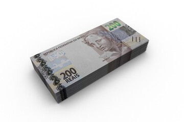 3d Money notes of 200 reais, 200 reais and 200 reais from brazil in wood background. Money from brazil. earn money. Real, Currency, Dinheiro, Reais, Brasil. Money banknotes 3d illustration.