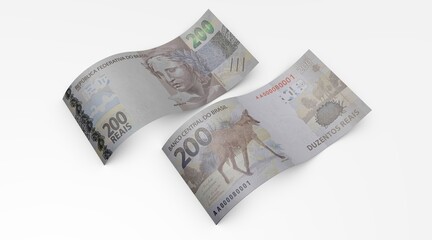 3d Money notes of 200 reais, 200 reais and 200 reais from brazil in wood background. Money from brazil. earn money. Real, Currency, Dinheiro, Reais, Brasil. Money banknotes 3d illustration.