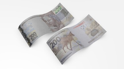 3d Money notes of 200 reais, 200 reais and 200 reais from brazil in wood background. Money from brazil. earn money. Real, Currency, Dinheiro, Reais, Brasil. Money banknotes 3d illustration.