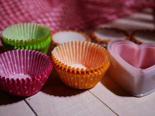 Bun cases and love heart cookie cutter for baking 