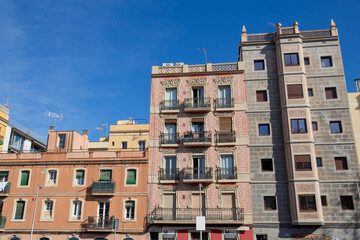 Fototapeta premium Barcelona city buildings, old town