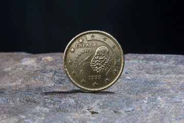 Fifty euro cents, Spain 1999.  Metal coin value, sample of economic and purchasing power
