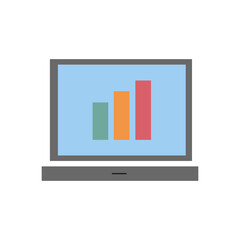 Icon in the form of a computer with the designation of the analytics sign