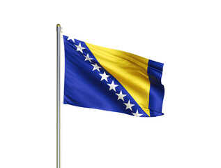 Bosnia and Herzegovina national flag waving in isolated white background. Bosnia and Herzegovina flag. 3D illustration