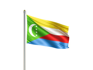Comoros national flag waving in isolated white background. Comoros flag. 3D illustration