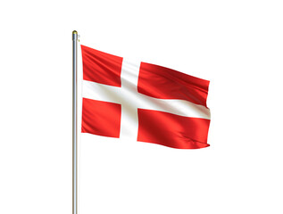 Denmark national flag waving in isolated white background. Denmark flag. 3D illustration