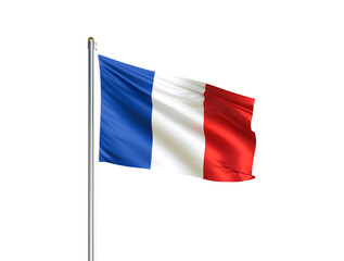 France national flag waving in isolated white background. France flag. 3D illustration