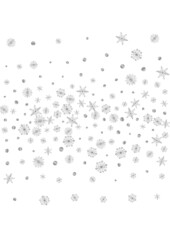 Luminous Confetti Background White Vector. Snowflake Transparent Texture. Silver Flake January. Grey Effect Pattern.