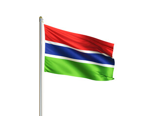 Gambia national flag waving in isolated white background. Gambia flag. 3D illustration