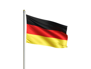 Obraz premium Germany national flag waving in isolated white background. Germany flag. 3D illustration