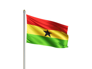 Ghana national flag waving in isolated white background. Ghana flag. 3D illustration