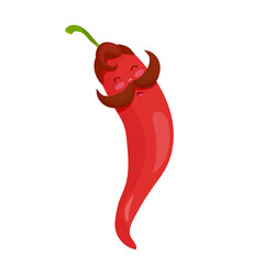 Red Chili Pepper with mustache.Cartoon vector graphic.