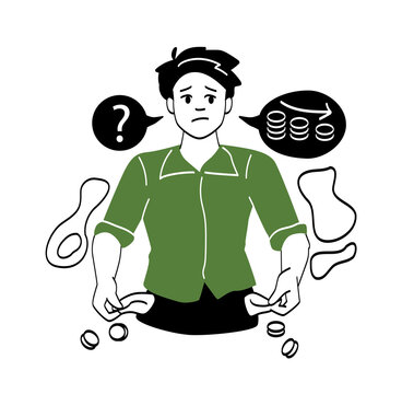 broke man showing empty pockets, money worries clip art preview