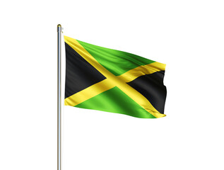 Jamaica national flag waving in isolated white background. Jamaica flag. 3D illustration