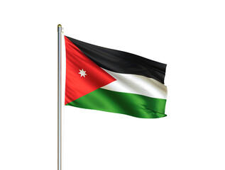 Jordan national flag waving in isolated white background. Jordan flag. 3D illustration