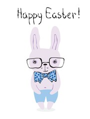 Happy Easter greeting card with cute rabbit. Vector illustration