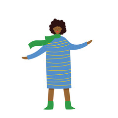 Young Woman Standing , Girl Wearing Casual Clothes Waiting for Something Cartoon Style Vector Illustration