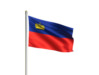 Liechtenstein national flag waving in isolated white background. Liechtenstein flag. 3D illustration