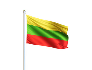 Lithuania national flag waving in isolated white background. Lithuania flag. 3D illustration