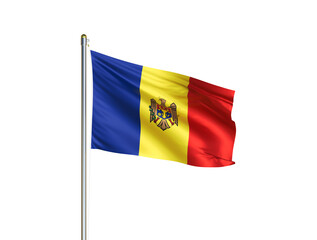 Moldova national flag waving in isolated white background. Moldova flag. 3D illustration