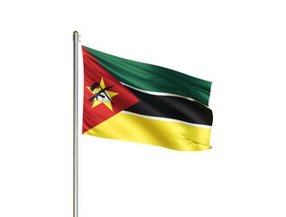 Mozambique national flag waving in isolated white background. Mozambique flag. 3D illustration