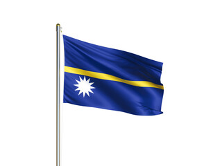 Nauru national flag waving in isolated white background. Nauru flag. 3D illustration
