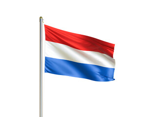 Fototapeta na wymiar Netherlands national flag waving in isolated white background. Netherlands flag. 3D illustration