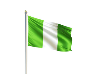 Nigeria national flag waving in isolated white background. Nigeria flag. 3D illustration