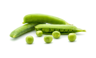 Photo of green peas isolated on white background