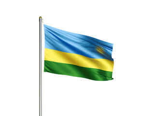 Rwanda national flag waving in isolated white background. Rwanda flag. 3D illustration