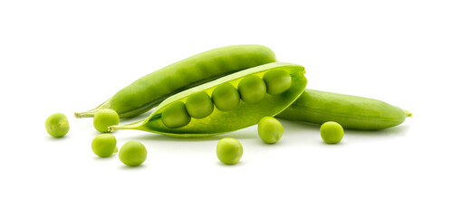 Photo of green peas isolated on white background